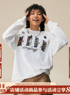 MEDM2025新品民族风小香贴布休闲长袖T恤纯棉圆领情侣打底衫上衣