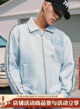 MEDM粗花呢织带翻领休闲外套美式简约男女同款宽松拉链夹克秋冬