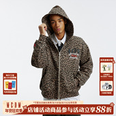 MEDM 加绒卫衣秋 男女连帽开衫 豹纹华夫格贴皮绣休闲拉链帽衫 美式