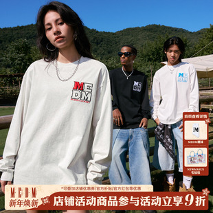 MEDM徽章刺绣字母基础长袖 百搭情侣潮流tee T恤春秋圆领宽松春秋季