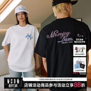 男款 美式 夏季 T恤衫 简约上衣t 新品 MEDM25SS四色天丝绒花体字母短袖