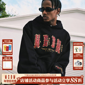 MEDM 秋 街头宽松情侣加绒帽衫 新品 马毛贴皮四字连帽休闲卫衣美式