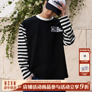 复古潮流宽松休闲上衣 美式 MEDM25SS撞色领口条纹长袖 T恤男女同款
