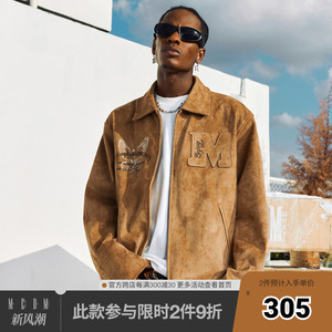 MEDM24FW贴皮绣鸽子麂皮绒夹克男秋季美式嘻哈翻领外套早秋上衣潮
