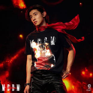MEDMx假面骑士联名-真我火焰印花休闲圆领短袖男款宽松纯棉T恤夏