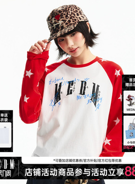 MEDM 手写涂鸦印花星星满印休闲插肩长袖T恤潮流男女同款宽松上衣