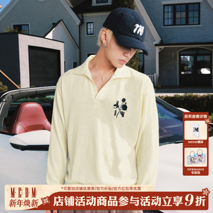 上衣 复古老钱风外穿春秋男长袖 MEDM混纺刺绣玫瑰花休闲polo衫 美式