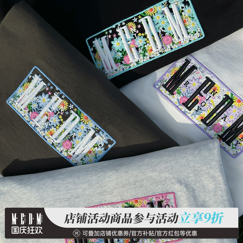 MEDM25SS花卉boxT恤女美式复古休闲短袖男潮牌宽松五分袖情侣上衣