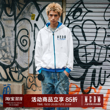MEDMXCLOTTEE【限量发售】撞色拉链帽衫男早秋外套美式休闲卫衣潮