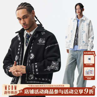 MEDM 潮流男女翻领夹克 民族风刺绣logo简约休闲棒球服外套秋冬季