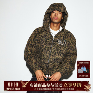 MEDM 纯色/豹纹水洗连帽工装休闲夹克刺绣logo宽松短款连帽外套男