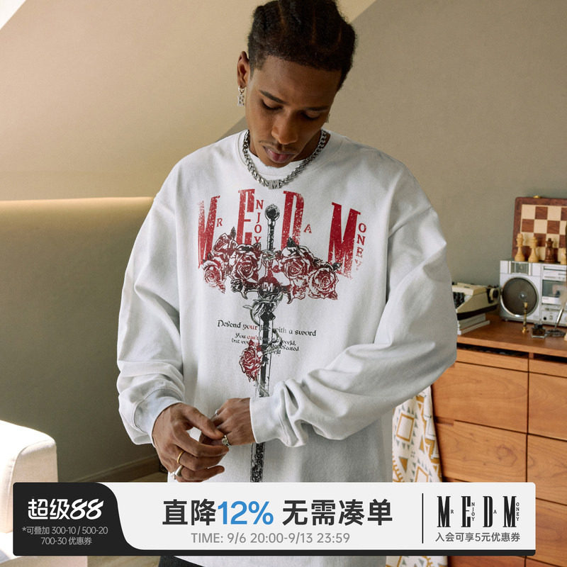MEDM玫瑰与剑水洗长袖图片