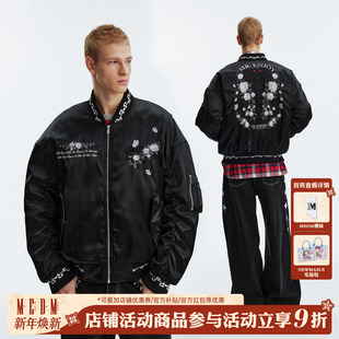 男女拉链外套 美式 MEDM 玫瑰庄园刺绣ma1休闲棒球领夹克黑色秋冬季