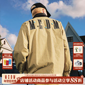 MEDM pu领子格子古铜扣子休闲衬衫 早秋格纹复古宽松翻领情侣衬衣