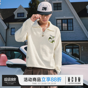 MEDM 纯色山茶花珊瑚绒休闲长袖毛衣春秋美式通勤宽松情侣上衣男