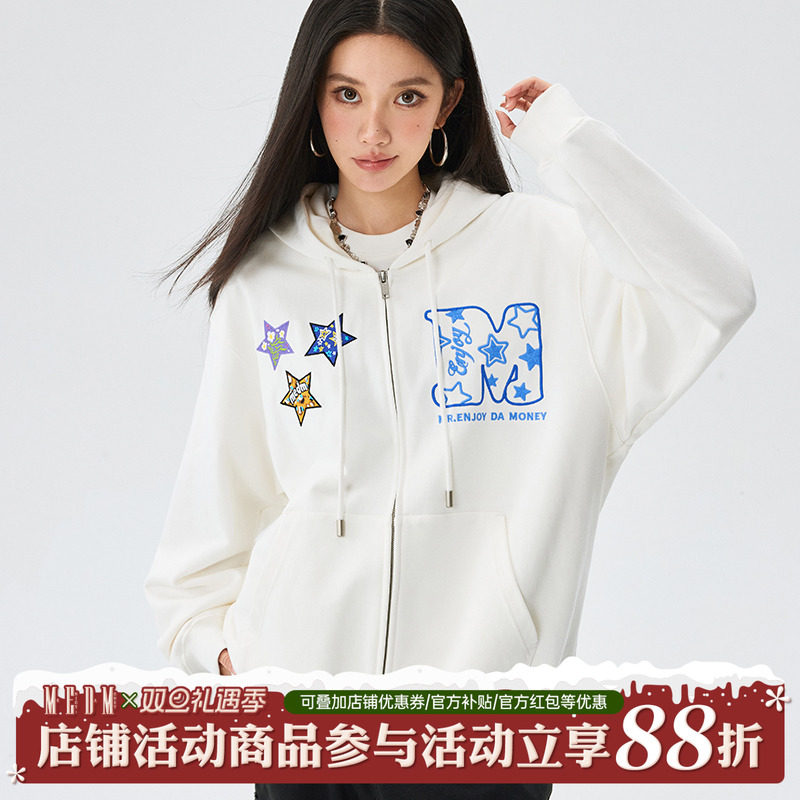 MEDM星星绣章拉链帽衫