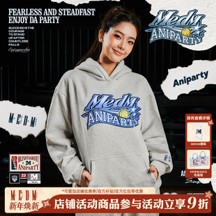 复古套头上衣女情侣休闲帽衫 MEDMxANPT联名连帽卫衣男士 春秋美式