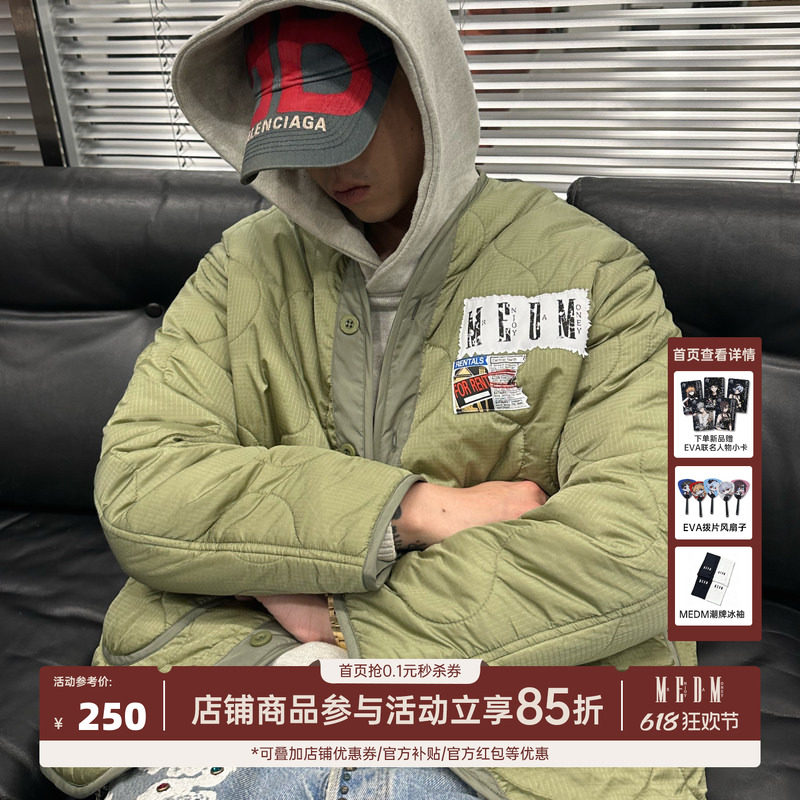 MEDM 贴布绣棉服男士冬季潮牌美式复古加厚保暖棉衣宽松休闲外套