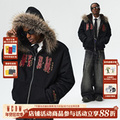 MEDM 马毛贴布座山雕连帽卫衣棉服美式 休闲男女保暖毛领棉衣秋冬