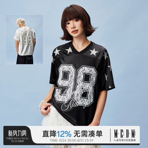 MEDM星星数字V领显瘦短袖T恤女