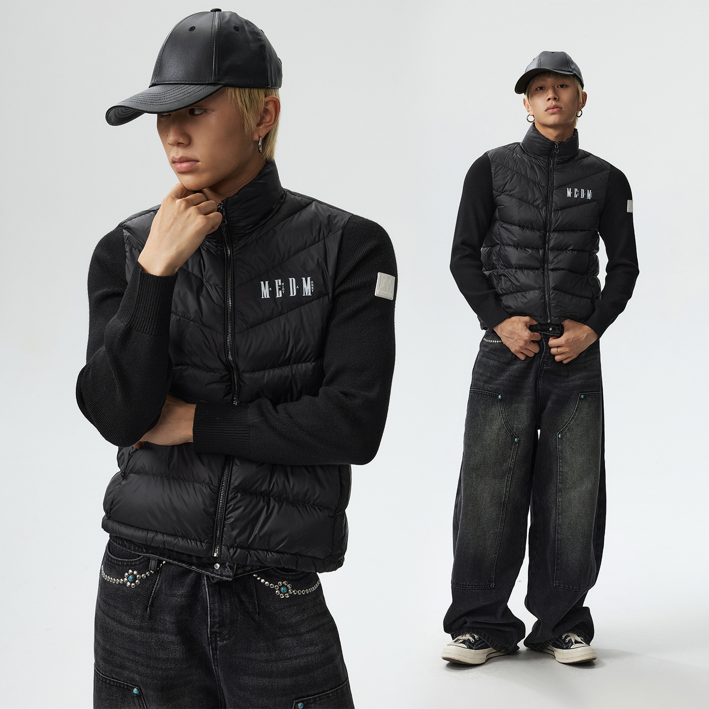 MEDM插肩拼接绣立领轻薄羽绒马甲