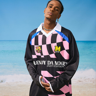 MEDM24FW 嘻哈polo衫 休闲长袖 T恤 扭曲足球服男早秋上衣女潮牌美式