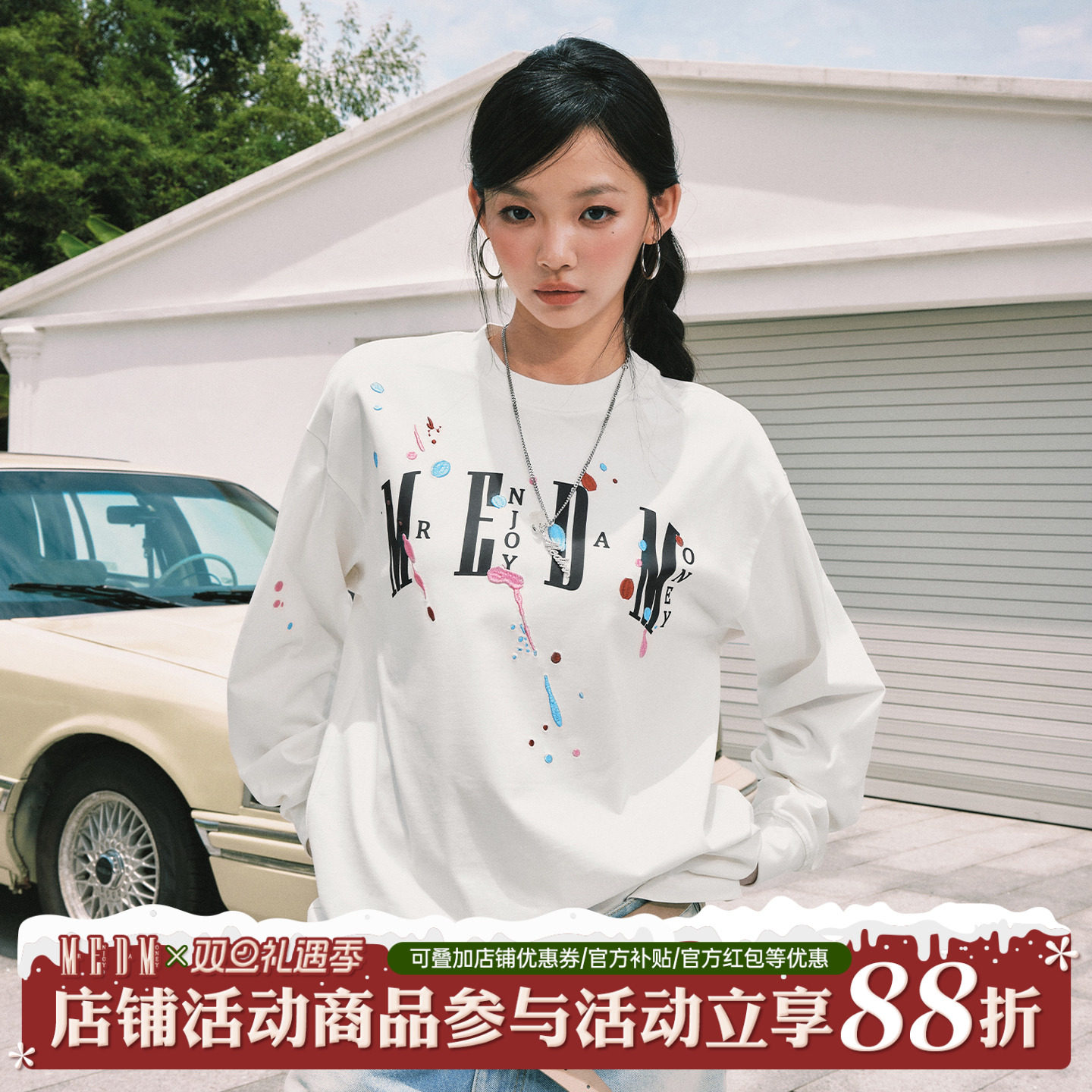 MEDM油漆甩点刺绣印花T恤