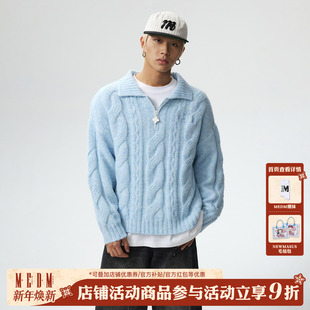 上衣 百搭宽松情侣针织衫 MEDM 麻花翻领休闲毛衣外套男女秋冬美式