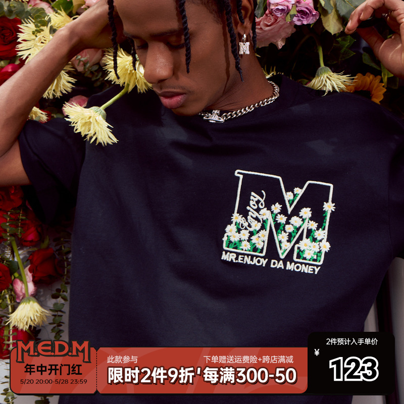 MEDM“花卉系列”短袖T恤男夏季潮牌美式高街休闲半袖设计感体恤
