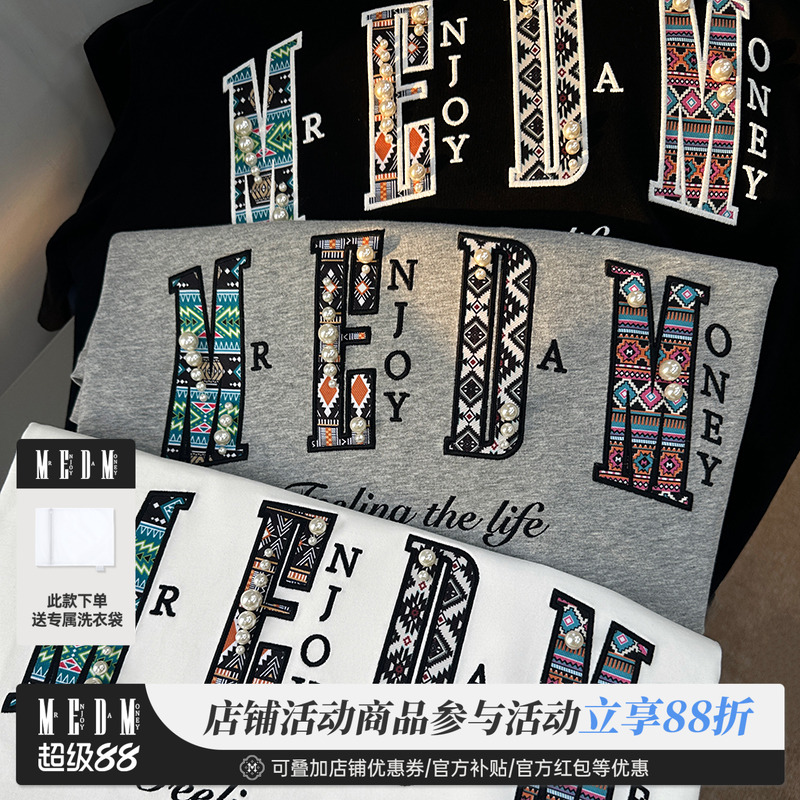 MEDM25SS珍珠民族风设计短袖T恤