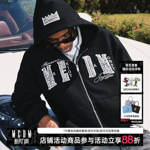 加绒情侣连帽开衫 MEDM 春秋美式 珍珠字母休闲拉链帽衫 卫衣 25新款
