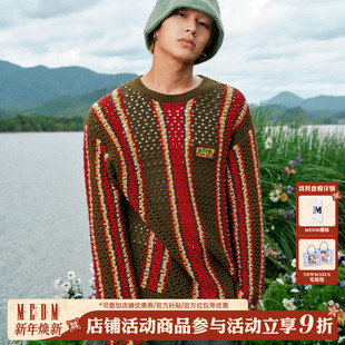 MEDM 秋 多色条纹透气圆领休闲毛衣老钱风复古慵懒宽松男女针织衫