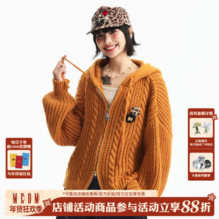 MEDM 麻花连帽抽绳双拉链保暖针织开衫男女时尚休闲连帽毛衣春秋