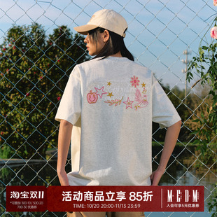 MEDM26SS闪粉金线刺绣短袖T恤男2026新款美式嘻哈宽松休闲半袖tee