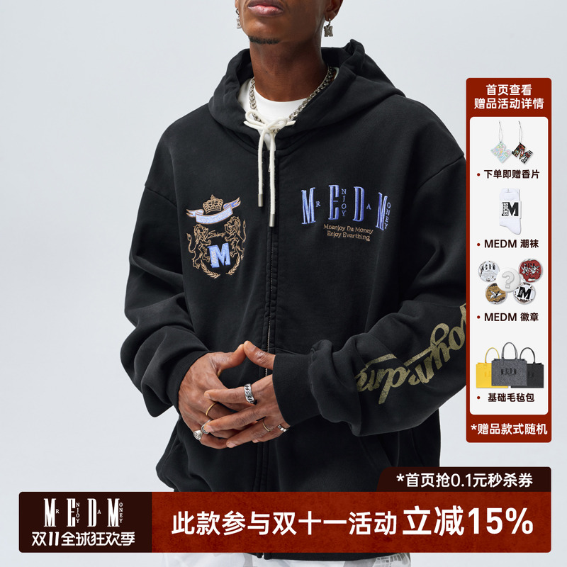 MEDM复古box拉链帽衫卫衣