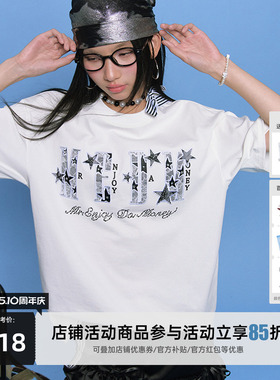 MEDM25SS星星迸发蕾丝贴布短袖男士美式嘻哈夏季T恤女休闲情侣tee