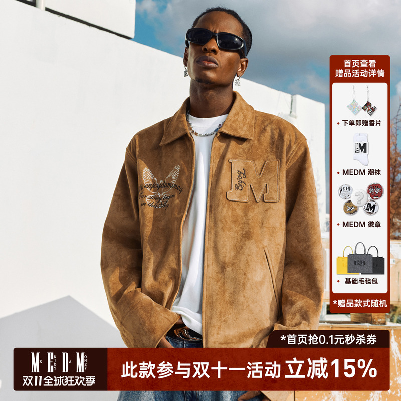 MEDM贴皮绣鸽子麂皮绒夹克