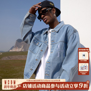 MEDM国潮刺绣牛仔外套男女短款 潮牌春秋宽松街头复古情侣夹克上衣