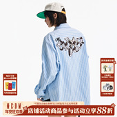 MEDM 上衣春秋 宽松条纹开衫 豹纹贴皮休闲翻领衬衫 潮牌街头男女款