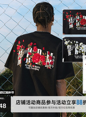 MEDM25SS玫瑰刺绣T恤女夏季美式设计感休闲短袖男潮牌情侣款上衣