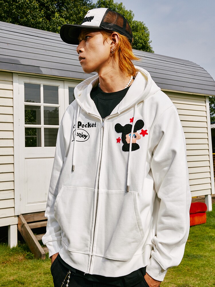 MEDM MCP 시리즈 파트너 지퍼 까마귀 남성 가을 패치 워크 자수 느슨한 커플 후드 스웨트 셔츠 재킷