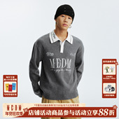 MEDM 秋 通勤字母刺绣男女翻领针织衫 撞色领休闲长袖 polo毛衣美式