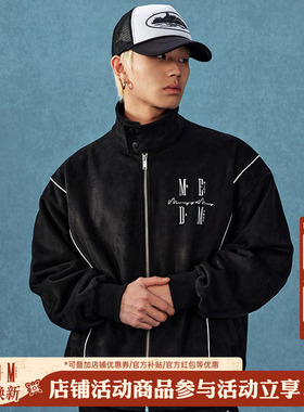 MEDM25SS立领麂皮嵌条夹克男女同款美式复古立领外套春秋休闲上衣