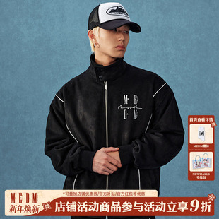 MEDM25SS立领麂皮嵌条夹克男女同款 复古立领外套春秋休闲上衣 美式