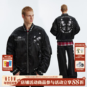 美式 MEDM 玫瑰庄园刺绣ma1休闲棒球领夹克黑色秋冬季 男女拉链外套