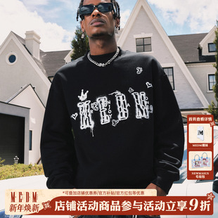 街头撞色舒适情侣上衣 美式 MEDM 涂鸦印花logo休闲圆领卫衣秋冬季