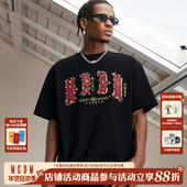 T恤男士 2025新款 美式 MEDM字母贴皮短袖 复古休闲五分半袖 上衣服tee