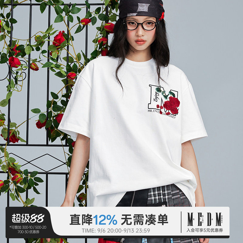 MEDM26SS大M玫瑰花卉短袖T恤男2026新款美式夏季上衣潮牌休闲体恤