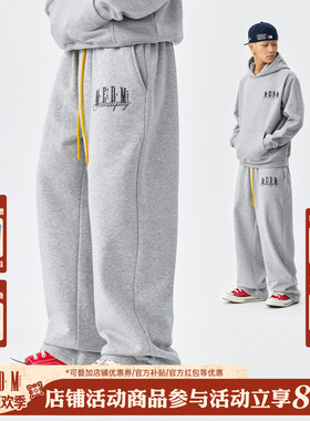 MEDM 美式基础款字体宽松直筒卫裤春秋加绒抽绳男女休闲运动长裤