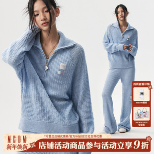 外套 半拉链翻领毛衣春秋情侣宽松休闲针织衫 MEDM 华夫格针织套装